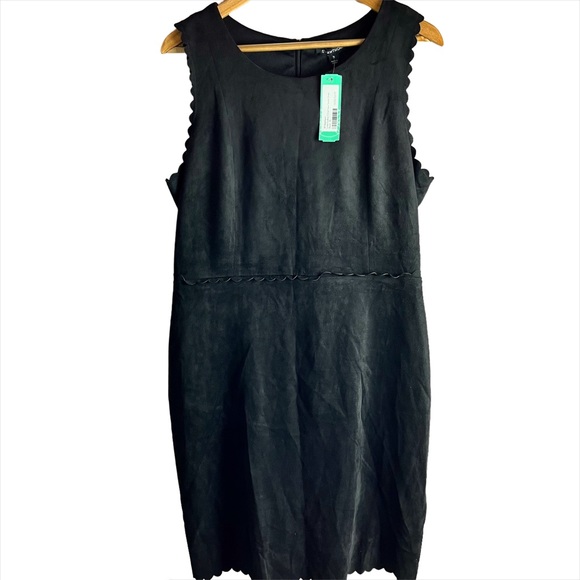 NWT 41 Hawthorn Linda Faux Suede Black Scallop Hem Sheath Dress Size XL